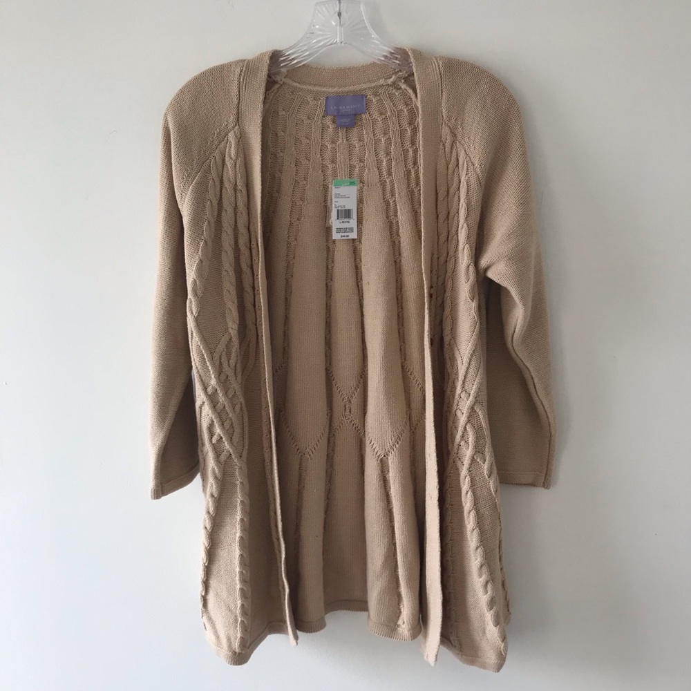 Light beige cable knit button up cardigan